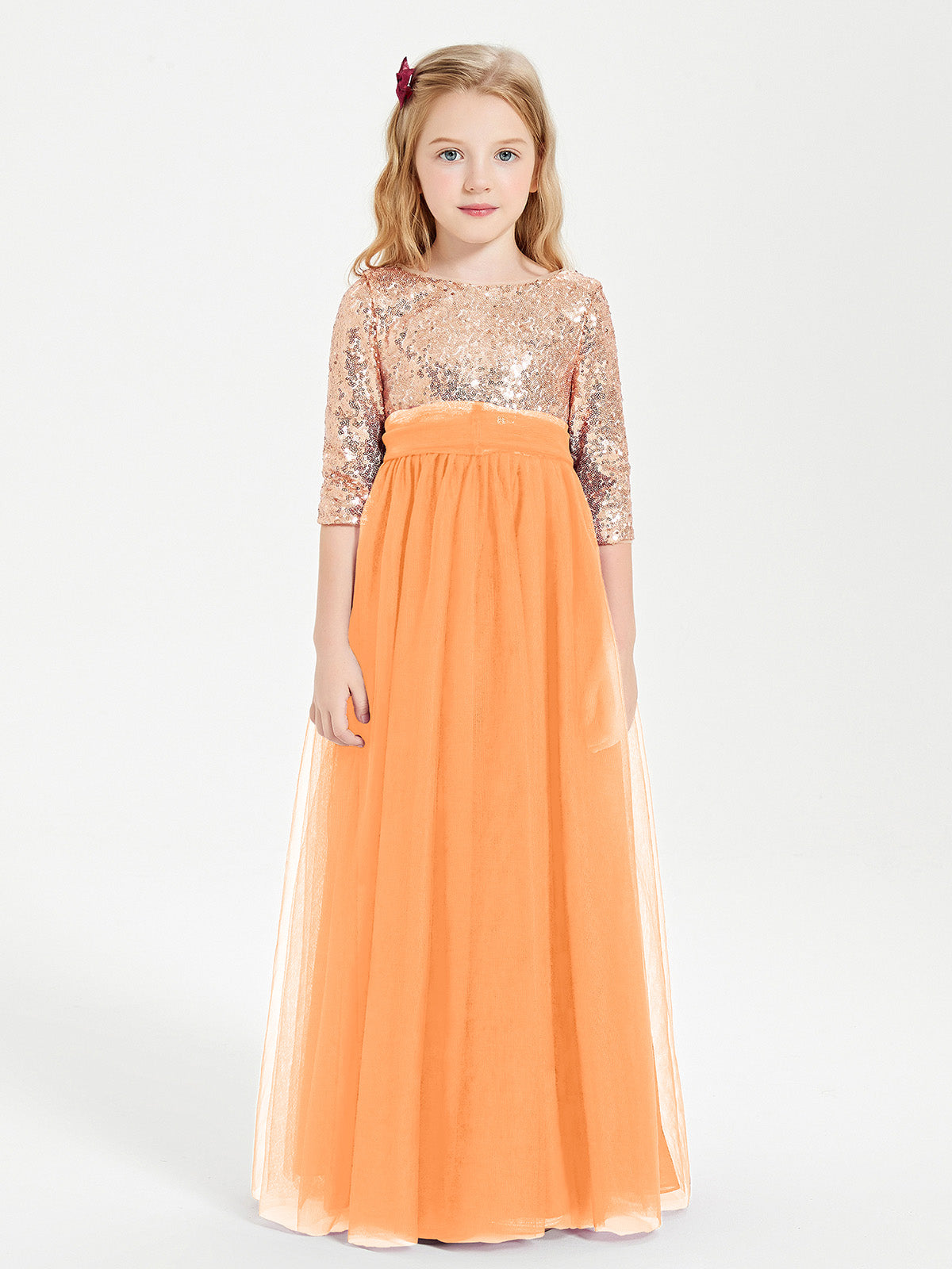 Sparkling Sequined Junior Bridesmaids Gown Orange